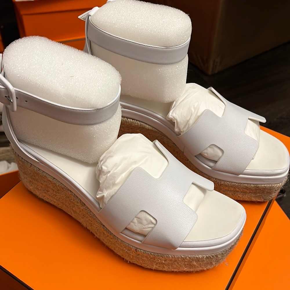 Hermes elda sandal blanc 38 white